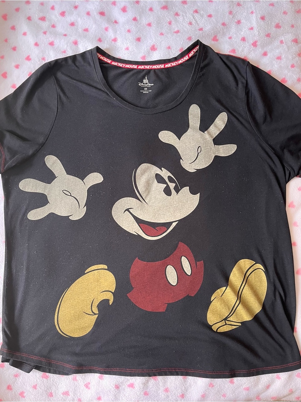 Disney Black Short-Sleeve Mickey Graphic Tee with Red Accents